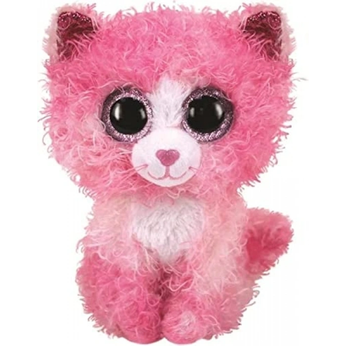 Pembe Kıvırcık Saçlı Kedi Figürü 15 cm, Sevimli Peluş Oyuncak
