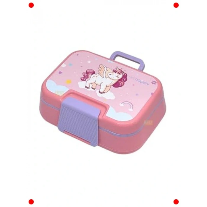 Pembe Öğle Yemeği Kutusu - 3 Bölmeli, Tek Katlı (1030 ml)