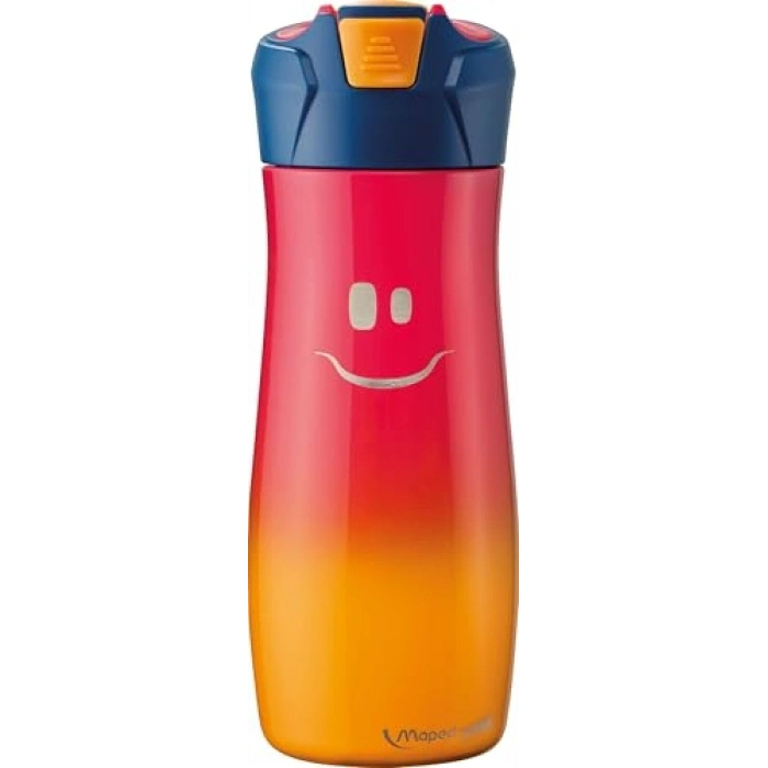 Pembe Renkli 580 ml Çelik Matara, Gülen Yüz Figürü