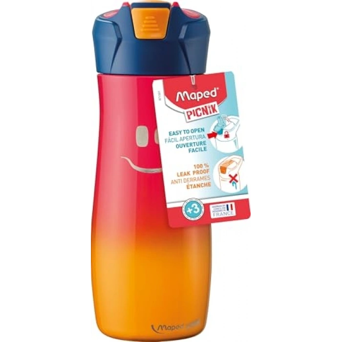 Pembe Renkli 580 ml Çelik Matara, Gülen Yüz Figürü