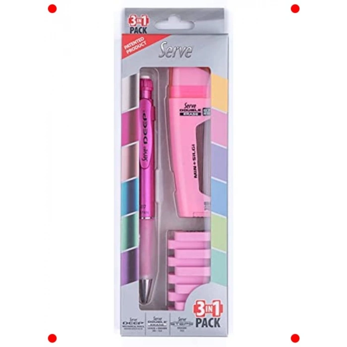 Pembe Silgi Seti - Çift Taraflı ve Adımlı Kullanım (3lü)