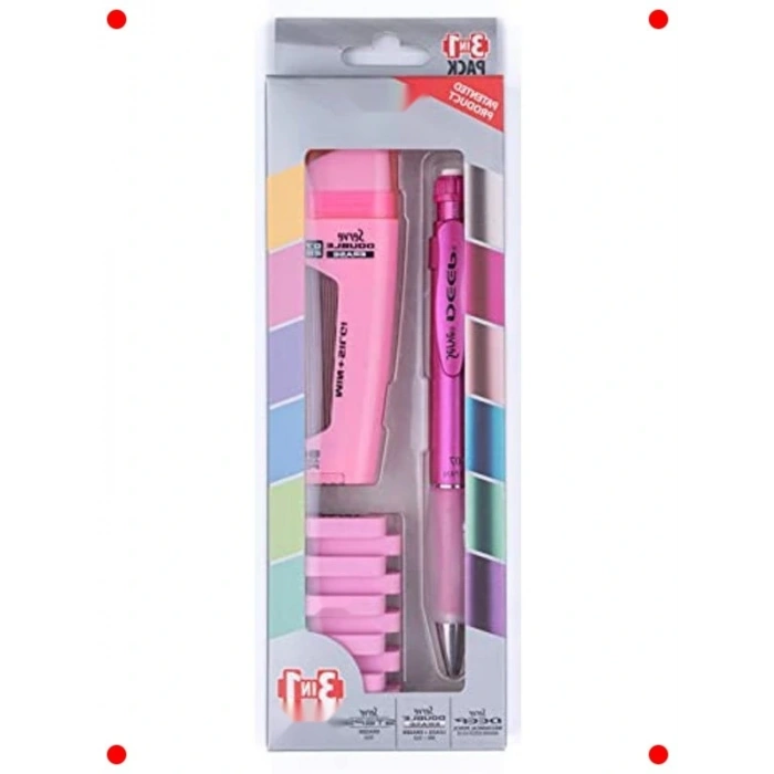 Pembe Silgi Seti - Çift Taraflı ve Adımlı Kullanım (3lü)