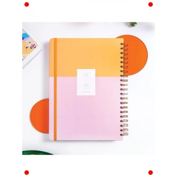 Pembe Spiralli Sert Kapaklı Çizgili Not Defteri