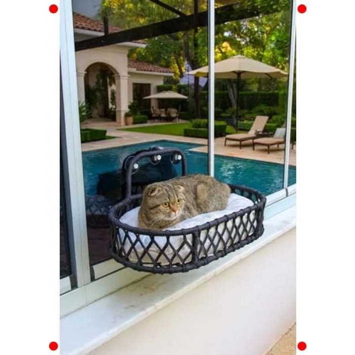 Pencere Kenarı Vantuzlu Macrame Kedi Hamağı (Büyük Boy)