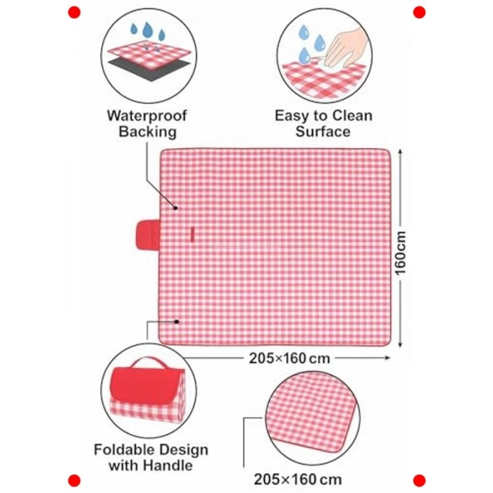 Piknik Örtüsü, 205x160 cm, Su Geçirmez, Katlanabilir