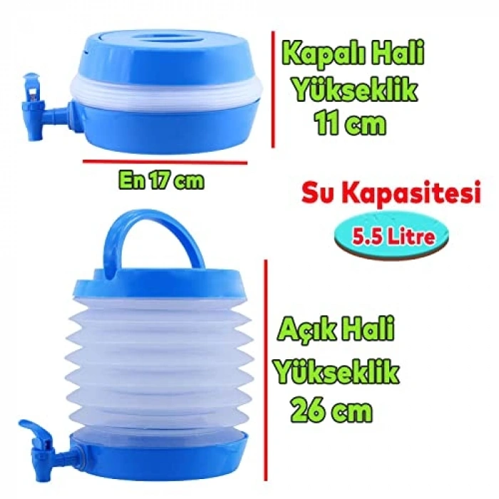 Piknik ve Kamp İçin 5.5 Litre Kapasiteli Katlanabilir Su Sebili