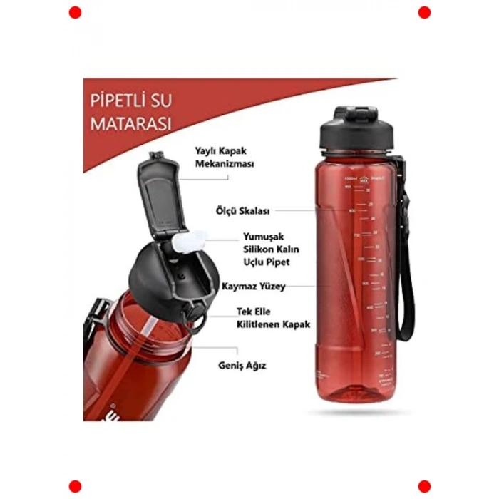 Pipetli Mega Boy 1500ml Tritan Su Matarası