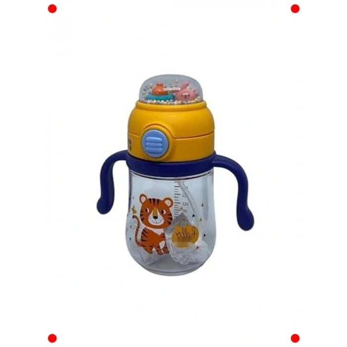 Pipetli Sevimli Desenli Çocuk Su Matarası - 260ml