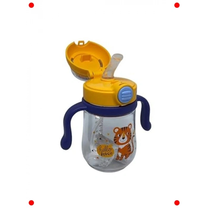 Pipetli Sevimli Desenli Çocuk Su Matarası - 260ml