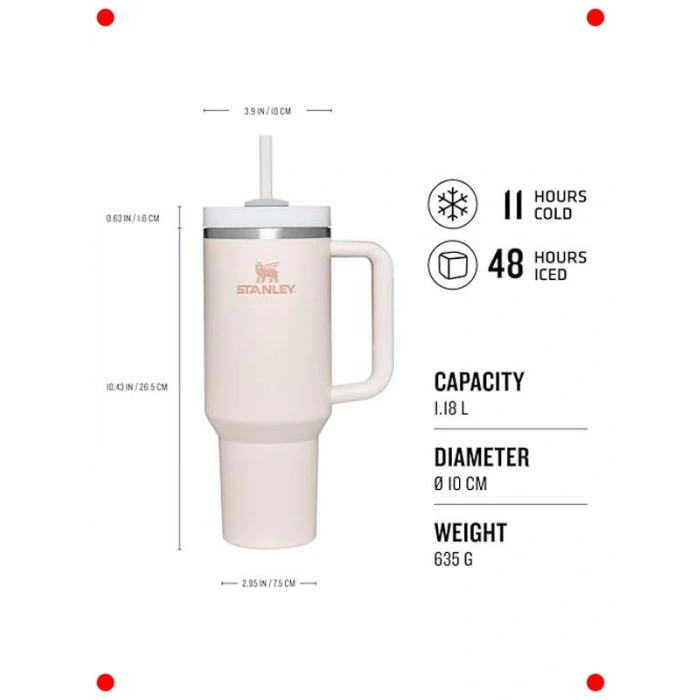 Pipetli Termos Bardak, 1.18 L, Pembe Kuvars