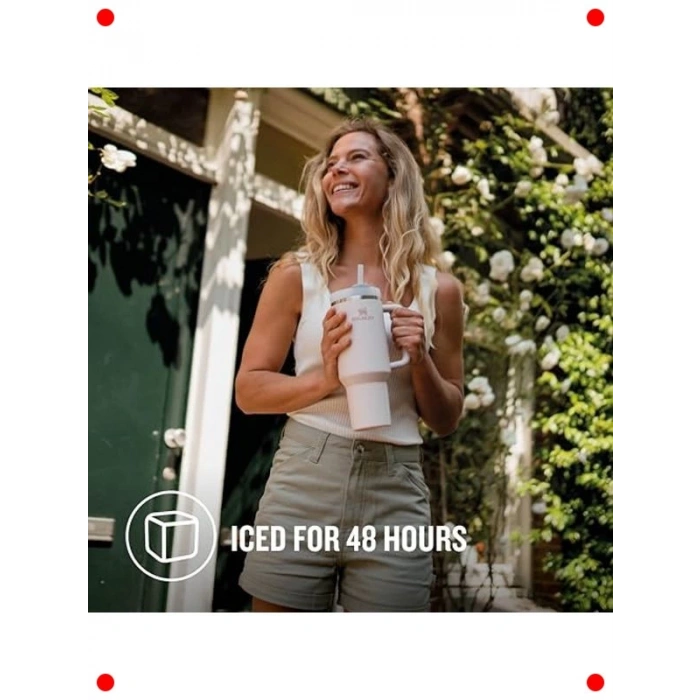 Pipetli Termos Bardak, 1.18 L, Pembe Kuvars