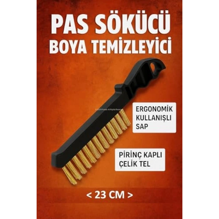 Pirinç Kaplı Tel Fırça, 23 cm, Pas Sökücü, Plastik Saplı