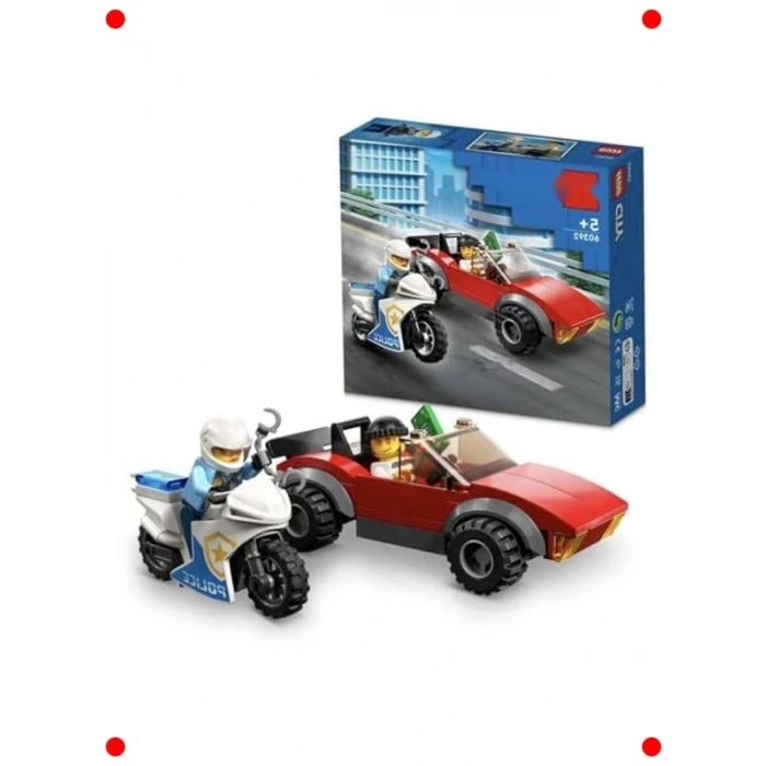 Polis Motosikletli Araba Takibi Yapım Seti (59 Parça)