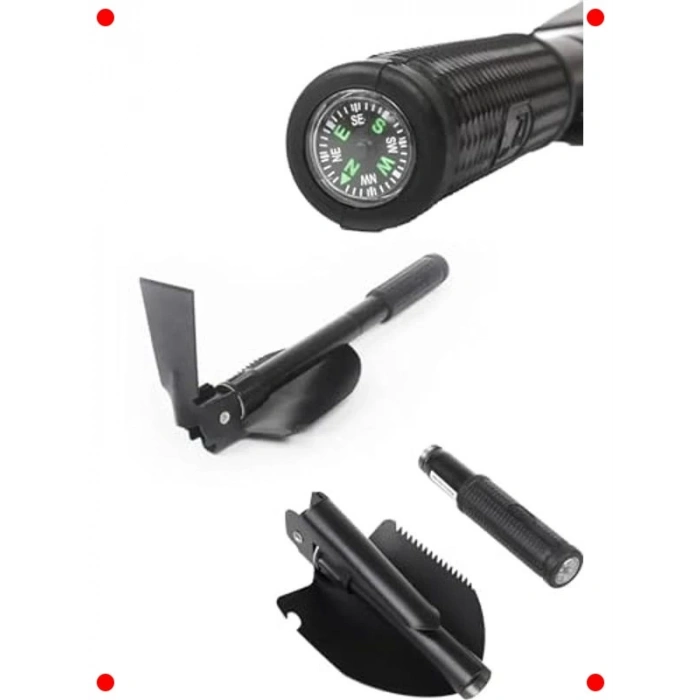 Portatif Katlanabilir Kazma Kürek Seti - Pusulalı