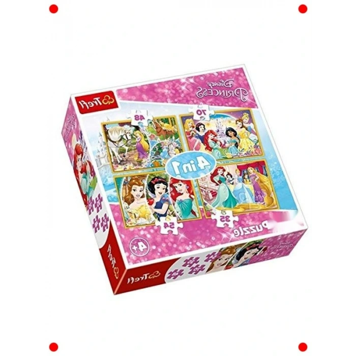 Prensesler Temalı Çocuk Yapbozu, 4ü 1 Arada Set