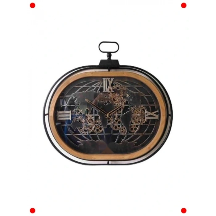 Preum Ahşap Dönen Çarklı Elips Duvar Saati
