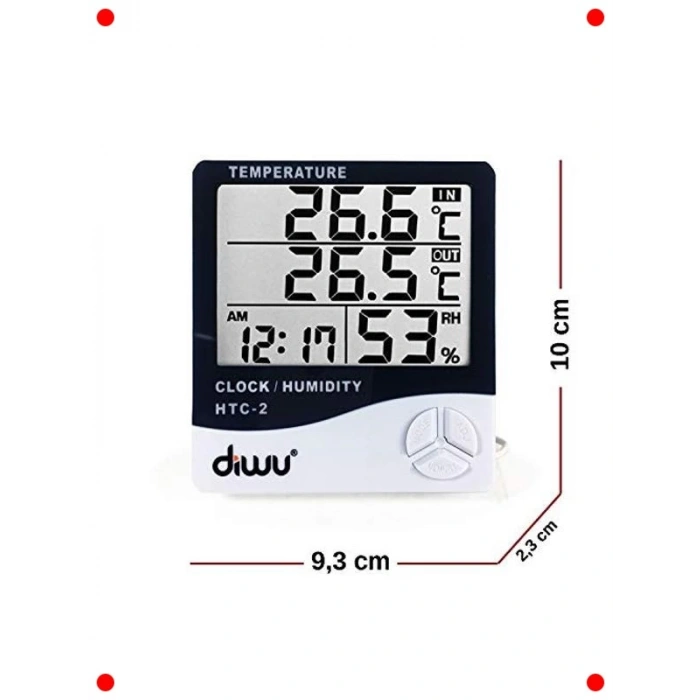 Problu Dijital Termometre Nem Ölçer Saat Takvim