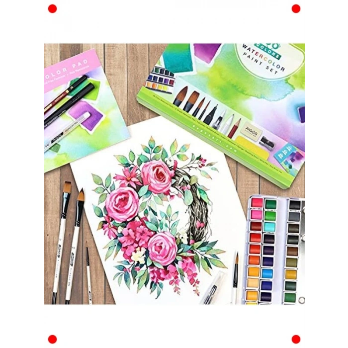 Profesyonel 36 Renk Sulu Boya Seti + 12 Kağıt