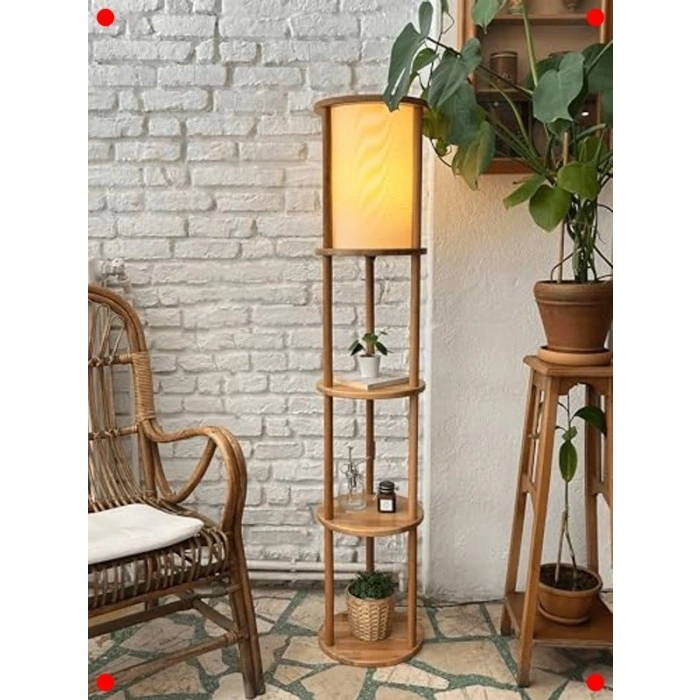 Raflı Ahşap Lambader | 3 Katlı Modern Zen Lambası