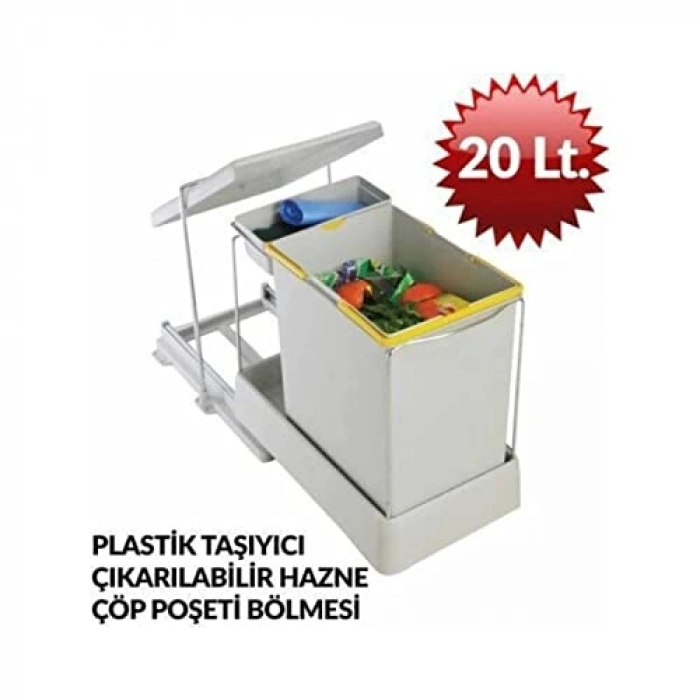Raylı 20 Litre Kapasiteli Dolap İçi Çöp Kovası, Pratik Kullanım
