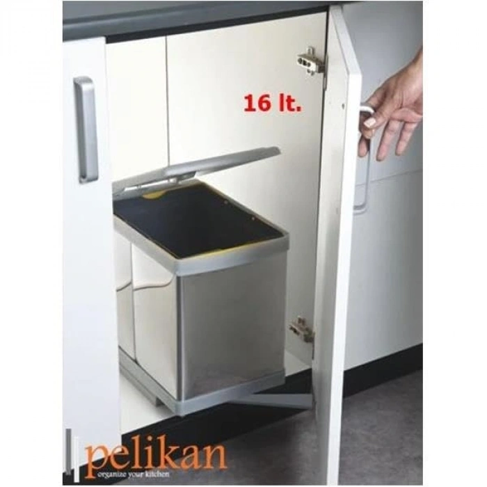 Raylı Dolap İçi Çöp Kovası, 16 Litre Kapasite