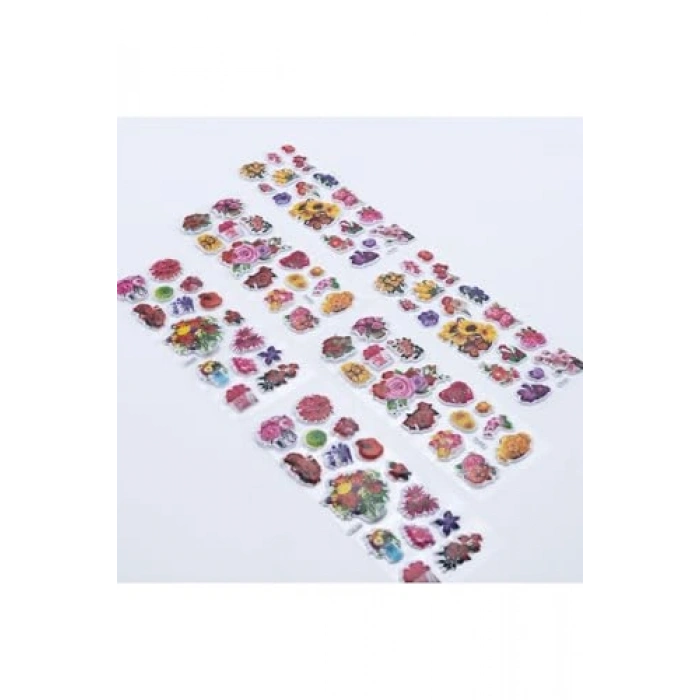 Renkli Çiçek Temalı 6 Adet Kabartmalı Yapışkan Sticker
