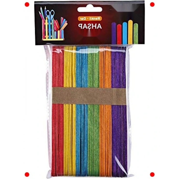Renkli Dar Ahşap Çubuklar 50 Adet