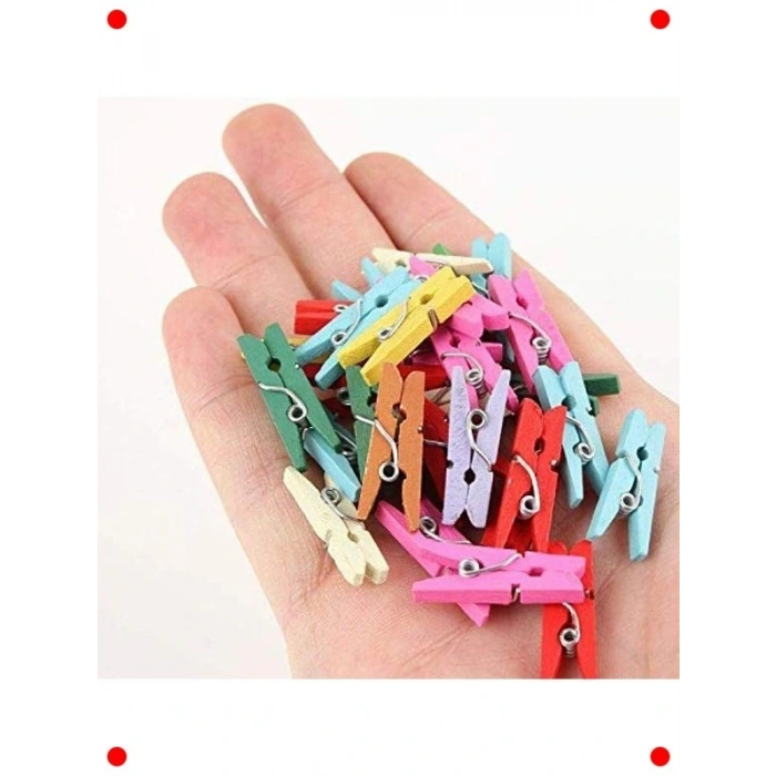 Renkli Dekoratif Mini Ahşap Mandal - 100 Adet