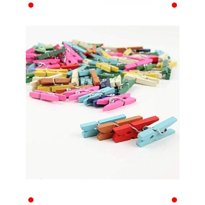 Renkli Dekoratif Mini Ahşap Mandal - 100 Adet