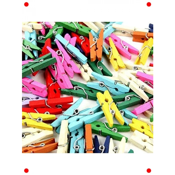 Renkli Dekoratif Mini Ahşap Mandal - 100 Adet