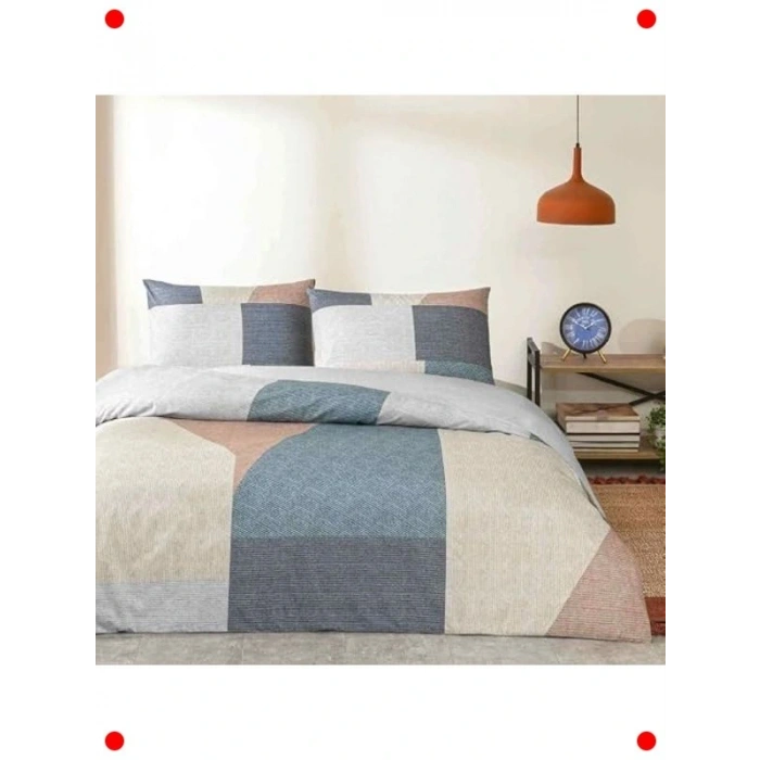 Renkli Klişe Desenli Tek Kişilik Pamuk Nevresim Takımı (Turkuaz)