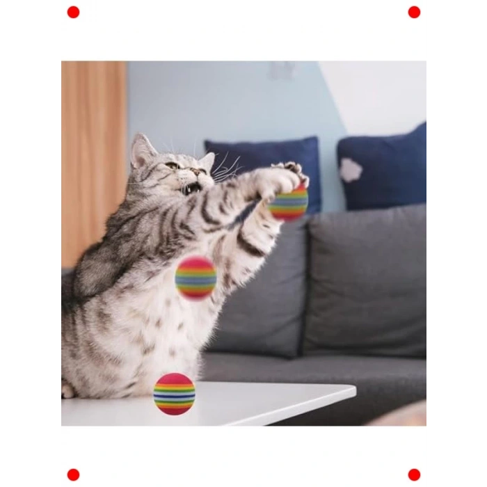 Renkli Sünger Kedi Oyuncak Topları 4lü Set