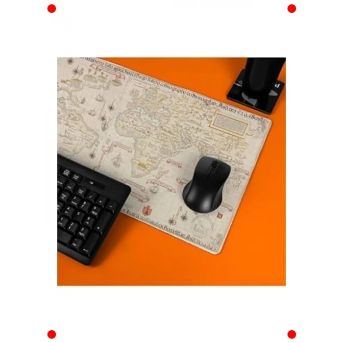 Retro Harita Tasarımlı Büyük Boy Oyuncu Mousepad