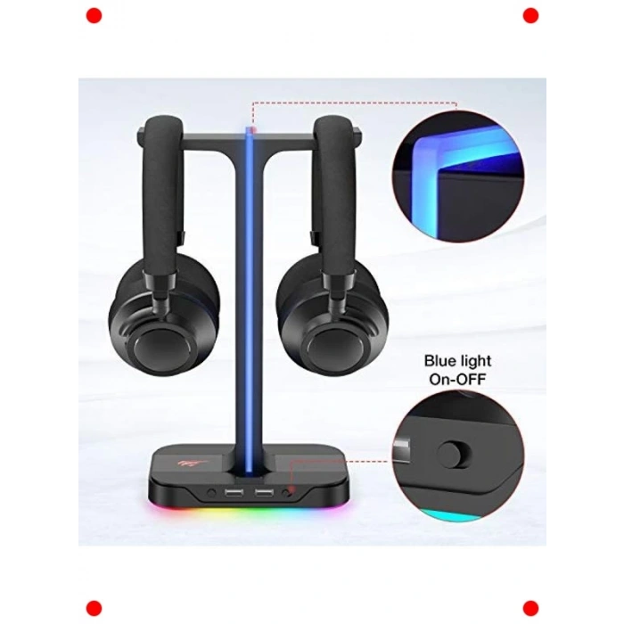 RGB Aydınlatmalı Kulaklık Standı - 2 USB Bağlantı Portlu