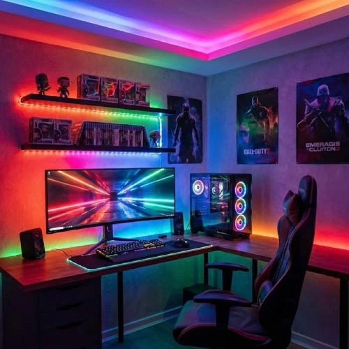 RGB Şerit LED Seti, Bluetooth Kontrollü ve Müziğe Duyarlı
