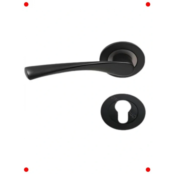 Rozetli Kapı Kolu - Mat Siyah - Kilit Uyumlu