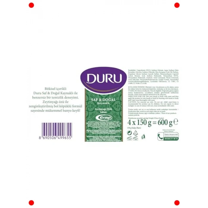 Saf ve Doğal Zeytinyağı Sabunu - 4x150 gr