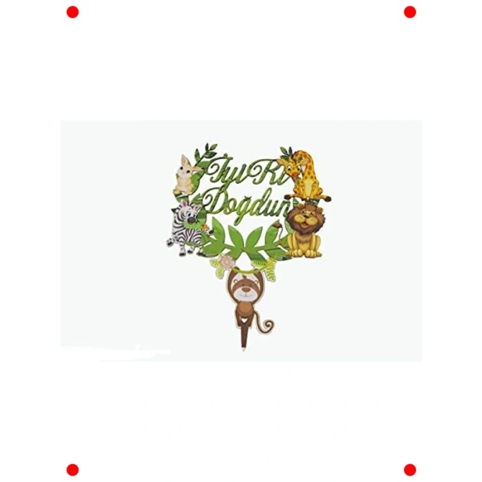 Safari Temalı Ahşap Pasta Süsü