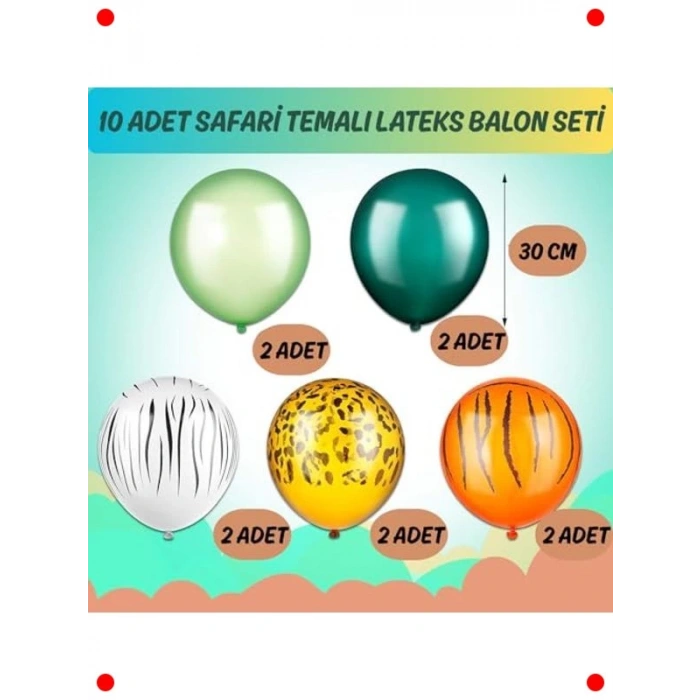 Safari Temalı Doğum Günü Balon Seti (10 Adet)