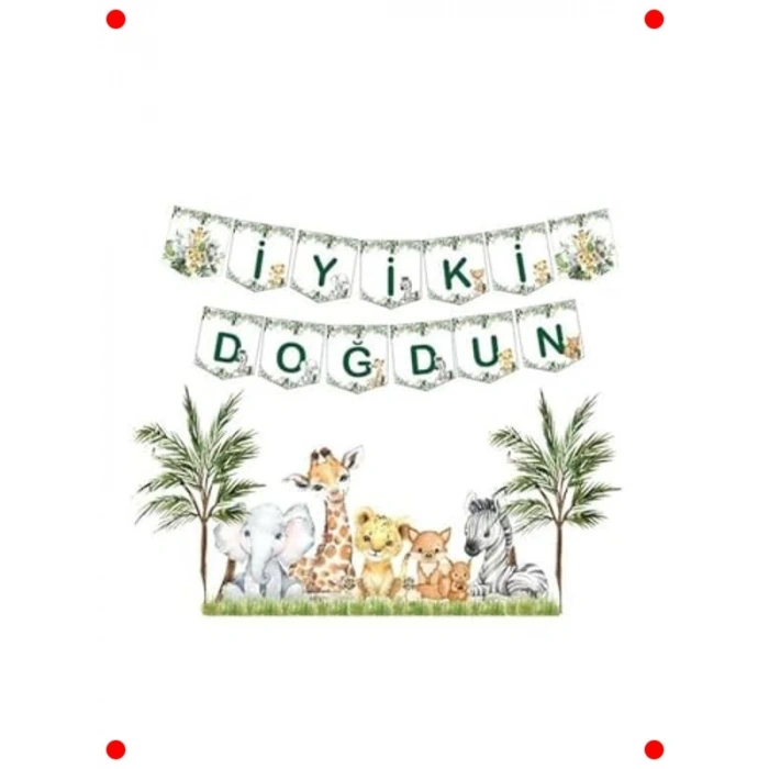 Safari Temalı İyi Ki Doğdun Flama - Parti Dekorasyonu