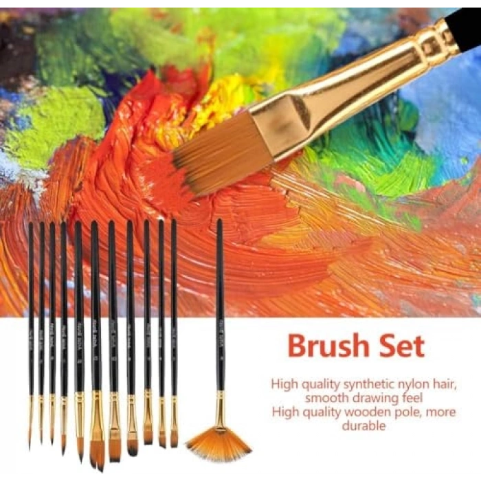 Sanat Malzemeleri Seti, 12’li Fırça + 5’li Metal Spatula
