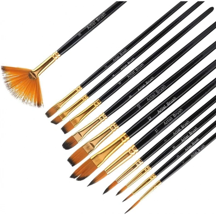 Sanat Malzemeleri Seti, 12’li Fırça + 5’li Metal Spatula
