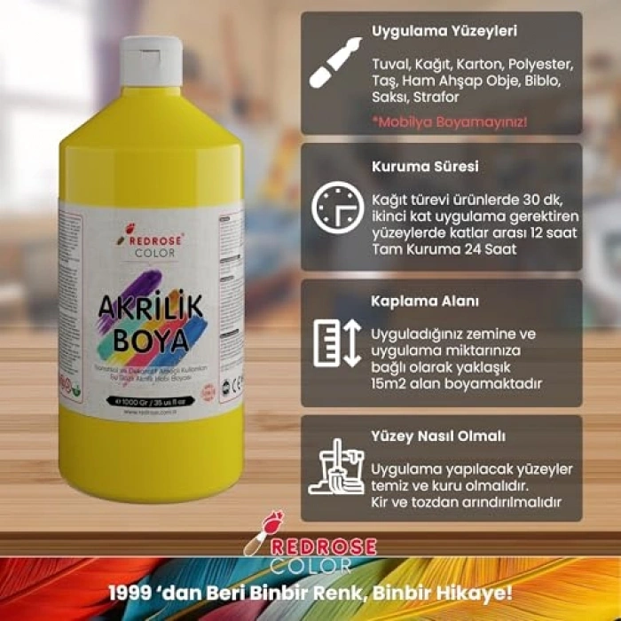 Sarı Akrilik Boya, 1000 gramlık Paket Seçeneği