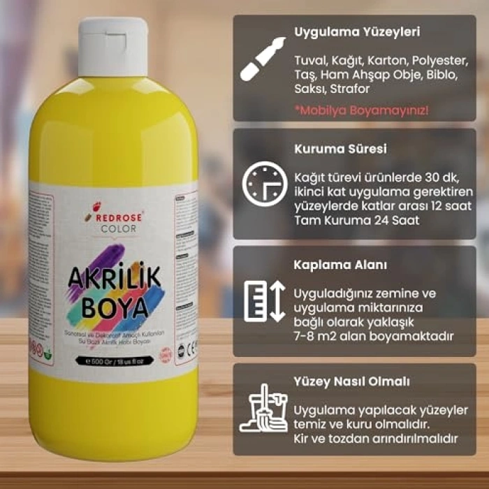 Sarı Akrilik Boya, 500 gr