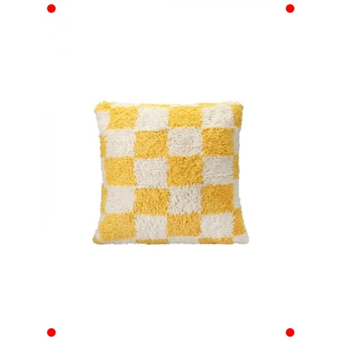 Sarı Dokuma Yastık Kılıfı - Modern Kare Desen (45x45cm)