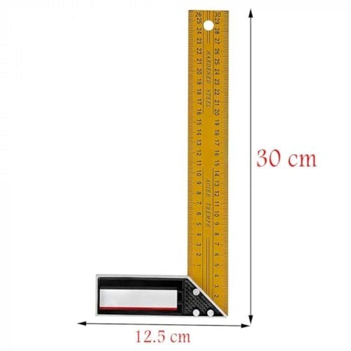 Sarı Gönye Cetvel, Alüminyum, 300 mm Uzunluk