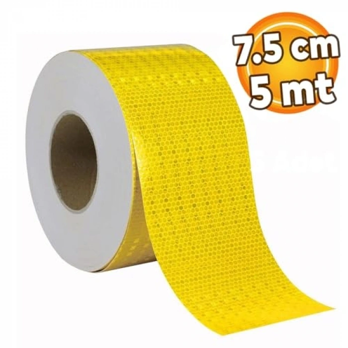 Sarı Reflektörlü Araç İkaz Bandı 7.5cm Genişlikte 5 Metre Uzunluk