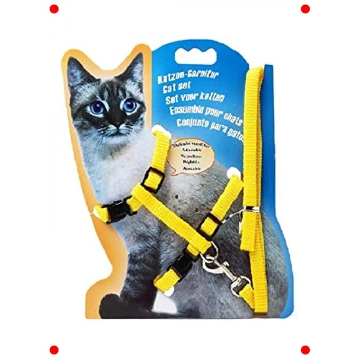 Sarı Renk Kedi Göğüs Tasması ve Gezdirme Seti