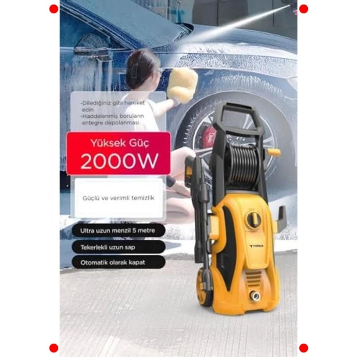 Sarı Yüksek Basınçlı Temizleme Makinesi 2000W 150 Bar