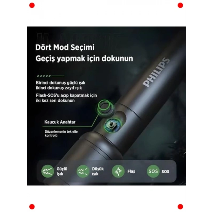 Şarj Edilebilir LED El Feneri, Teleskopik Zoom